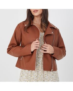 Brave Soul Bs Faux Leather Biker Jacket - Brown