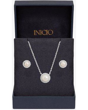 Inicio Sterling Plated Pearl Halo Set - Black