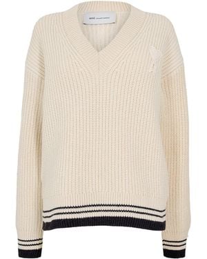 Ami Paris Ami V Neck Jumpr Ld61 - Natural