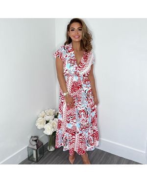AX Paris Cream And Printed Maxi Smock Dress - Red