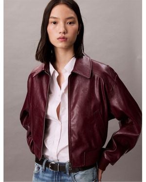 Calvin Klein Cropped Faux Leather Jacket - Brown