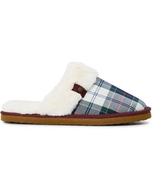 Barbour Claudia T Tartan Faux Fur Mule Slippers - Blue
