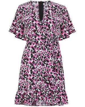 Mela London Leopard Print Wrap Skater Dress - Purple