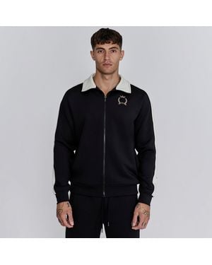 SIKSILK Short-Sleeve Crest Tracksuit Top - Black