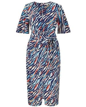 Yumi' Zebra Stripe Midi Wrap Dress - Blue