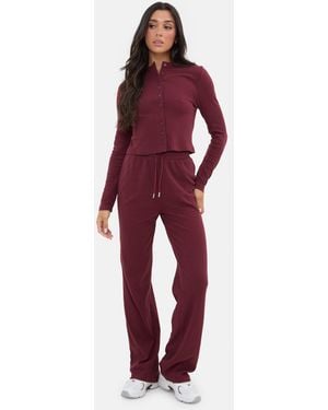 I Saw It First Ribbed Wide Leg Trouser - Red