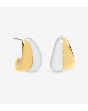 Jon Richard Two Tone Waterproof Ribbed Dome Earrings - Metallic