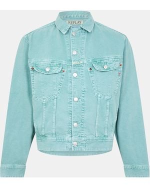 Replay Structured Denim Button-Through Jacket - Blue