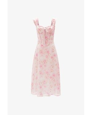 Bardot Floral Midi Dress - Pink