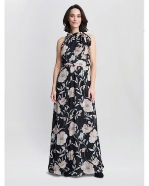 Gina Bacconi Lexi Floral Print Tie Neck Maxi Dress - White