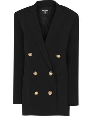 Balmain 6 Buttoned Boyfriend Double Breasted Viscose Long Sleeve Blazer - Black