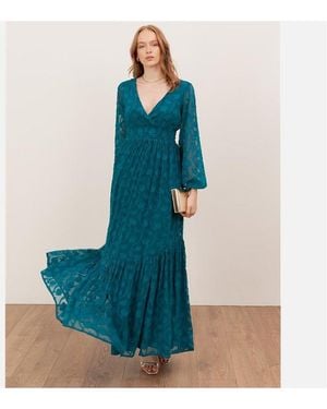 Lovedrobe Floral Burnout Tie-Back Maxi Dress With Asymmetric Split Hem - Blue
