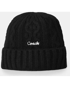 COACH Embroidered Cable Knitted Beanie - Black