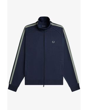 Fred Perry Mesh Taped Ringer Funnel-Neck Long-Sleeve Tracksuit Top - Blue