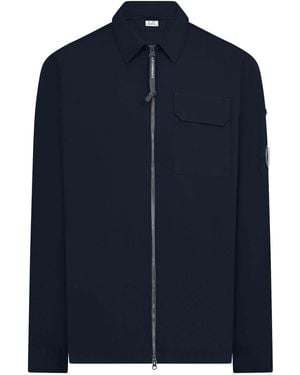 C.P. Company Gabardine Lens Cotton Long Sleeve Overshirt - Blue