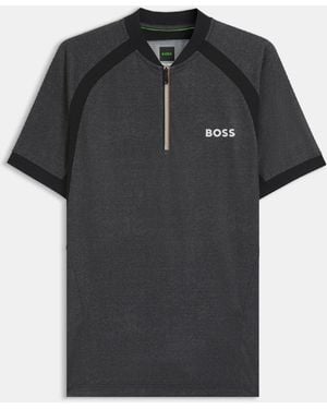 BOSS Pl_Toc Matchball Zip-Neck Mesh Polo Shirt - Black