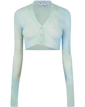 Off-White c/o Virgil Abloh Tie Dye Cropped Long Sleeve V-Neck Cardigan - Blue