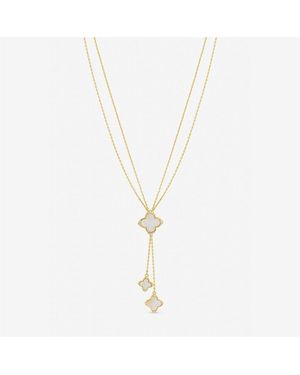 Jon Richard Mother Of Pearl Crystal Clover Y-Necklace - Metallic
