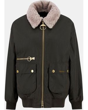 Barbour Maxine Waxed Bomber Long Sleeve Wax Jacket - Black