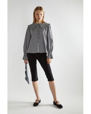 Glamorous Gingham Statement-Collar Blouse - Grey