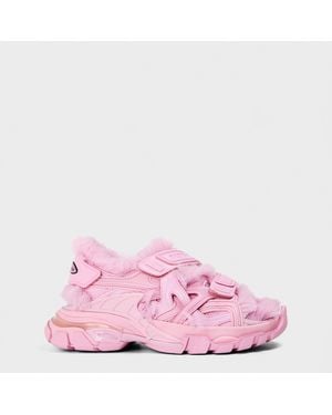 Balenciaga Track Faux-Shearling Sandals - Pink
