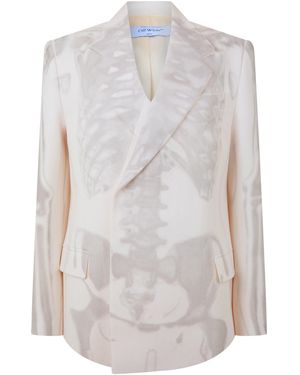 Off-White c/o Virgil Abloh Body Scan Relax Skeleton Graphic Long Sleeve Double-Breasted Denim Jacket - White
