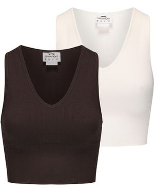 Slazenger 1881 2Pk Croptank - Brown