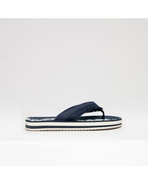 Threadbare Fringe Detail Toe Post Sandals - Blue