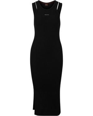 BOSS Eliam Maxi Cotton Strappy T-Shirt Dress - Black