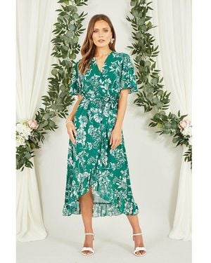 Mela London Floral Wrap Midi Dress - Green