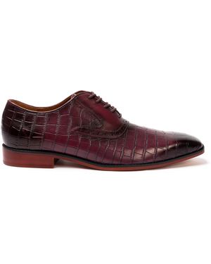 GIORGIO Leather Croc Oxford Dress Brogue Shoes - Red