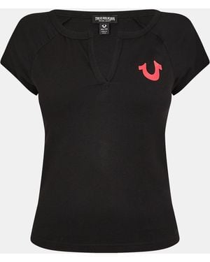 TRUE RELIGION Raglan Henley Regular Fit T-Shirt - Black