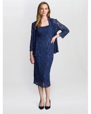 Gina Bacconi Alannah Sequin Lace Shift Dress And Jacket - Blue