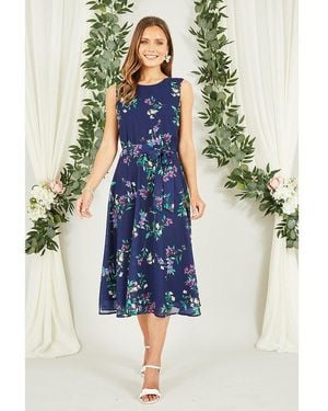 Yumi' Floral Print Midi Skater Dress - White
