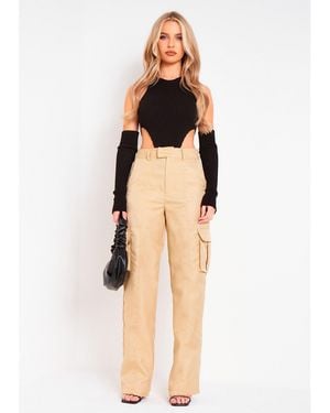 Missy Empire Rib Knitted High Leg Bodysuit With Sleeves - Orange