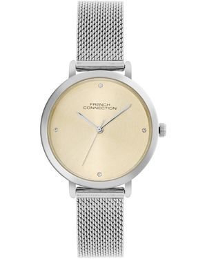 French Connection Case Round Shape Strap Quartz Watch - Metallic