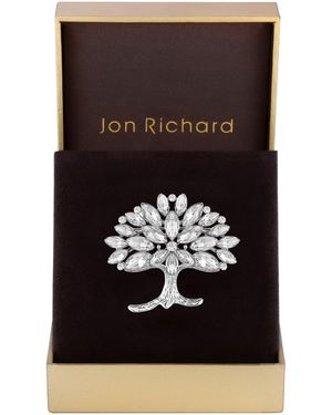 Jon Richard Rhodium Plated Crystal Tree Of Love Brooch - Black