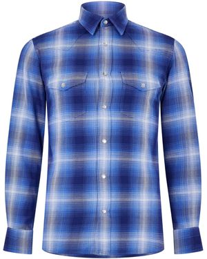 Tom Ford Western Long Sleeve Patterned Shirt - Blue