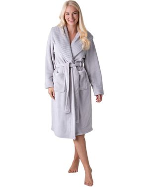CAMILLE Supersoft Fleece Ribbed Collar Robe - Blue