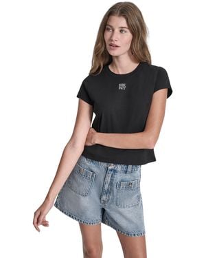 DKNY Jeans Rhinestone Logo Baby Tee - Black