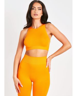 Missy Empire Seamless Ribbed Racer Crop Top - Orange