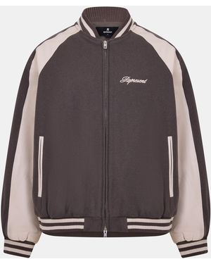 Represent Metal Snap Button Varsity Jacket - Grey