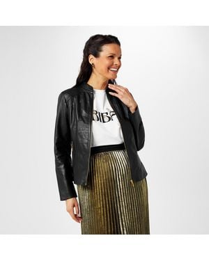 Biba Neru Collar Leather Long Sleeve Leather Jacket - Green