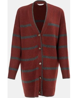 Miso Knit V Neck Button Cardigan - Red