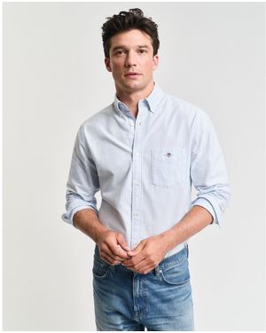 GANT Banker Stripe Cotton Long Sleeve Oxford Shirt - Blue