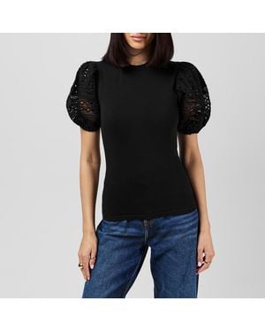 French Connection Rosana Broderie Regular Fit T-Shirt - Black