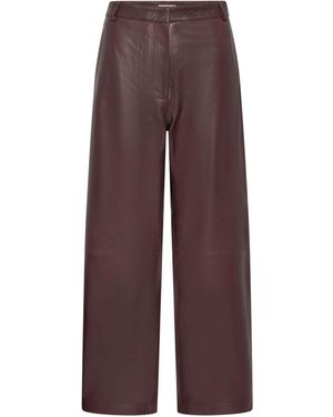 St. Agni Leather Wide Leg Trousers - Purple