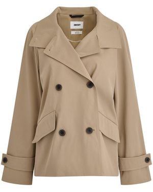 DKNY Y63 Belted Funnel-Neck Water-Resistant Trench Coat - Natural