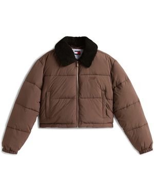 Tommy Hilfiger Teddy Colour Short Puffer Jacket - Brown