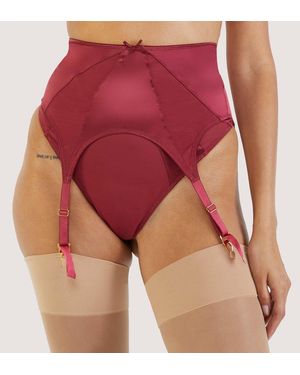 Playful Promises Etta Mesh & Satin Suspender Belt - Red